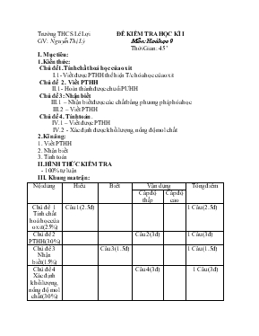 Đề kiểm tra học kì 1 môn Hoá học 9 thời gian 45 phút